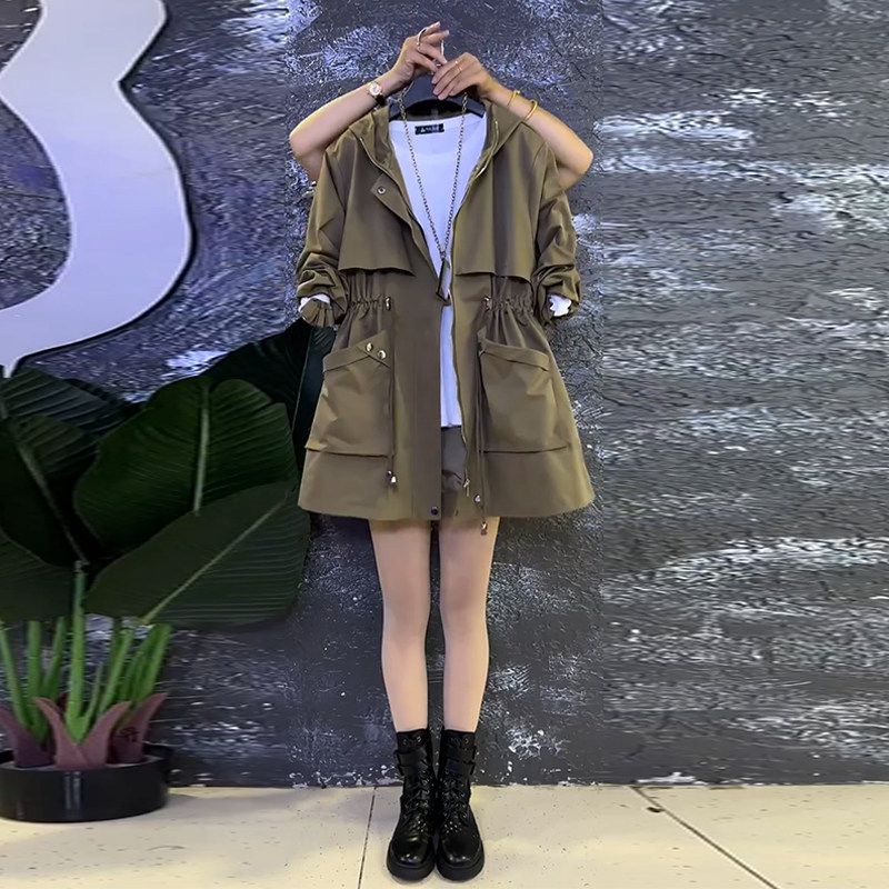 

Extra Fat Waist Fat Sister Slim Looking Versatile Trench Coat Coat Olive Green 5XL(Suggestion 85-95kg)