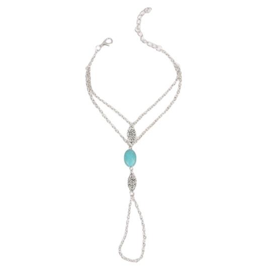 Женский полый резной цветок из искусственной бирюзы, ручная цепочка, кольцо, браслет