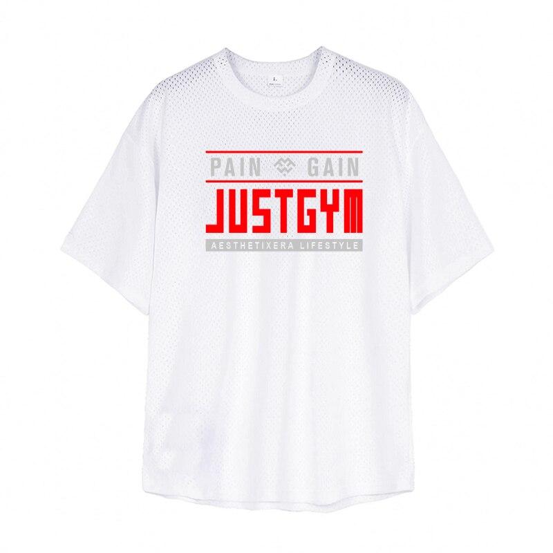 

Мужские спортивные футболки Muscleguys для бодибилдинга с короткими рукавами, летние сетчатые топы с половиной рукавов, тренировочные прогулочные футболки с круглым вырезом и графическим принтом XXL белый