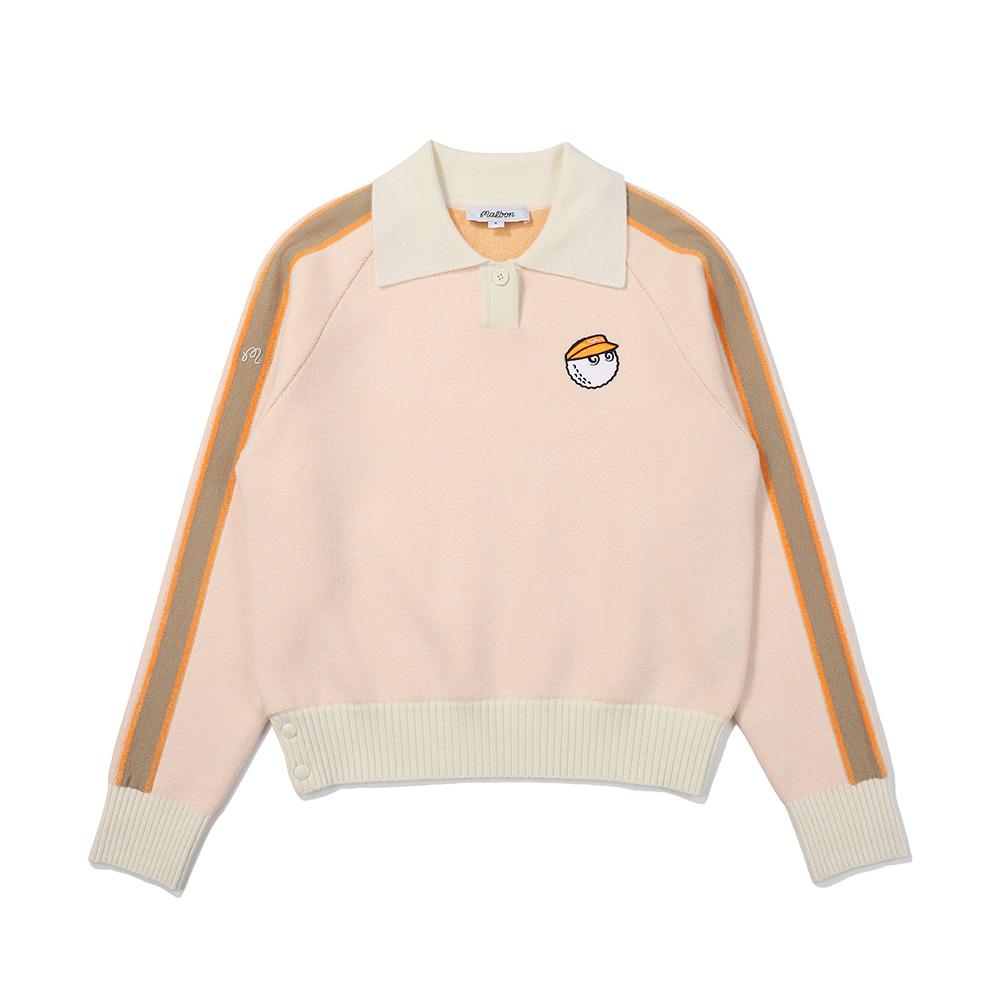 MALBON GOLF Color-Block Sleeve Knit Collar Top Orange (Woman)