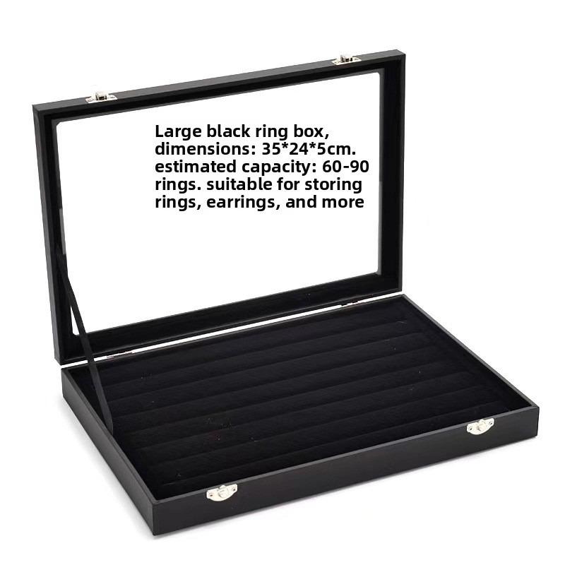 Pu Black Leather Jewelry Box Jewelry Display Box with Lid Transparent Dust Ring Earrings Necklace Bracelet Storage Box