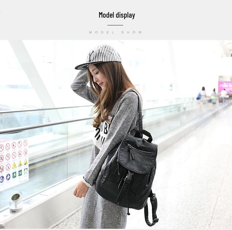 Damenrucksack aus Lammleder im koreanischen Stil mit Stickerei - Modisch & geräumig für Reisen oder die Schule