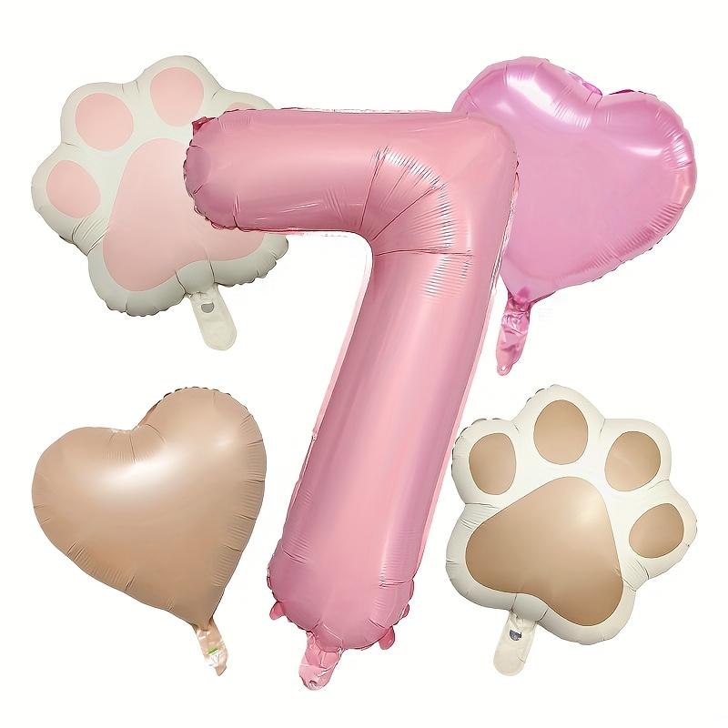 7PCS Animal Let's Pawty Dog Cat Paw Heart-shaped Aluminum Balloon 32inch Pink 1-9 Number Birthday Party Deco Balloon Baby Shower