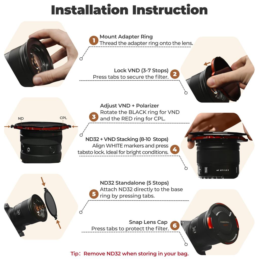 Freewell 82mm L1 Real Locking Filter Kit Hybrid Stop True Color Design for Professional Filmmakers VND/CPL All-Day – VND/CPL 3-10 ND32, Optics,