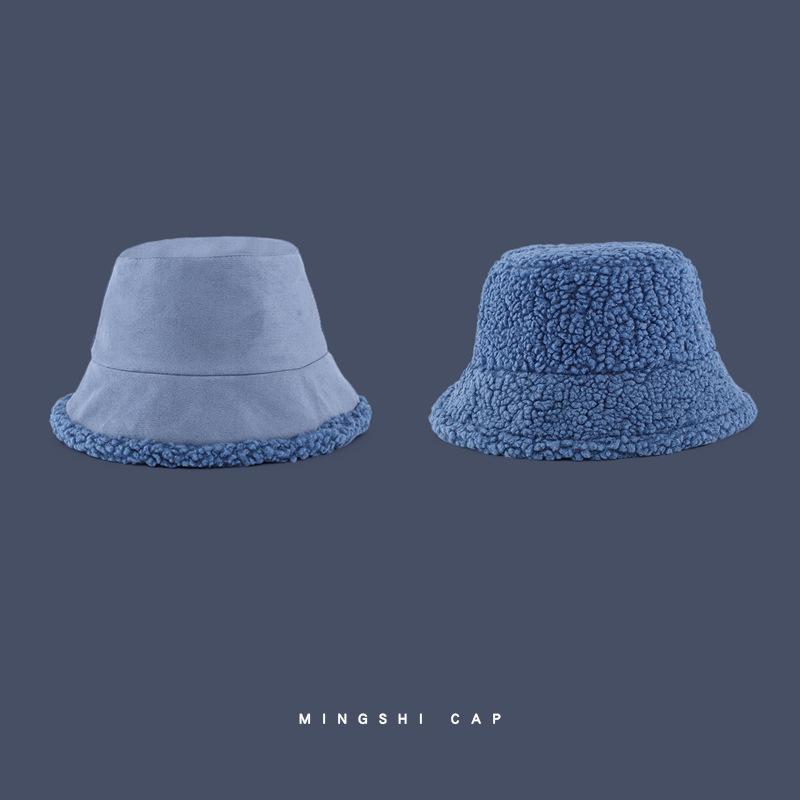 Autumn and Winter Warm Double-sided Morandi Color Fashionable and Versatile Korean Style Basin Hat for Men and Women's Lamb Wool Fisherman Hat