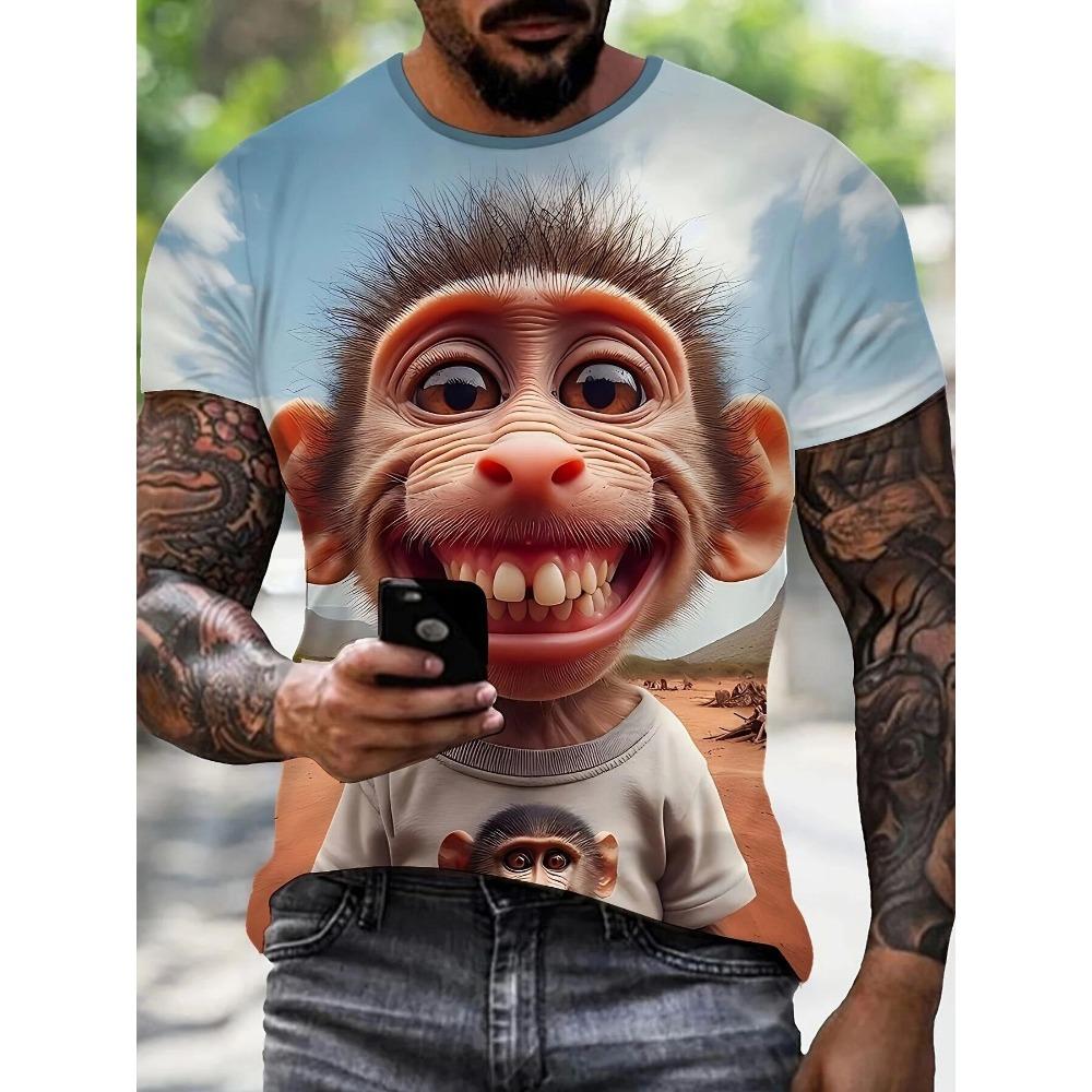 Fashion animal print 3D loose men's T-shirt short sleeved