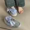 Retro design denim plaid bow baotou half slippers women's 2025 summer new sweet lazy sandals