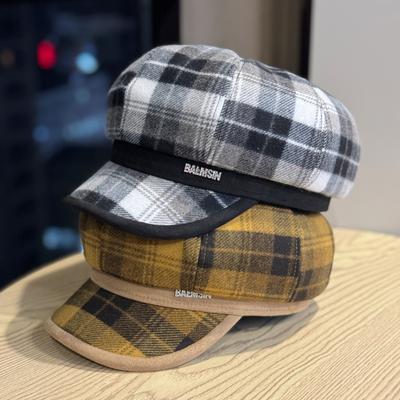 Plaid Beret Women's Autumn and Winter New Fashionable and Versatile British Retro Octagonal Hat Showing Face Small Newsboy Hat