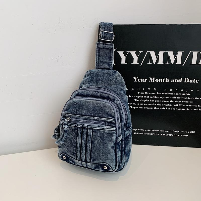 Mode Denim Zachte Stof Borsttas voor Dames Grote Capaciteit Crossbody Schoudertas 20cmX7cmX28cm