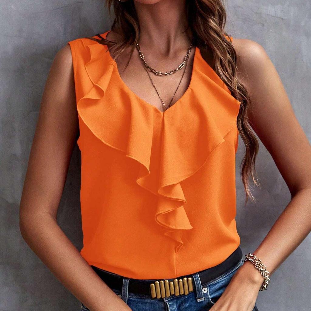 Damenmode Casual Sommer Frühling Einfarbig Druck Ärmellose V-Ausschnitt Blusen & Hemden