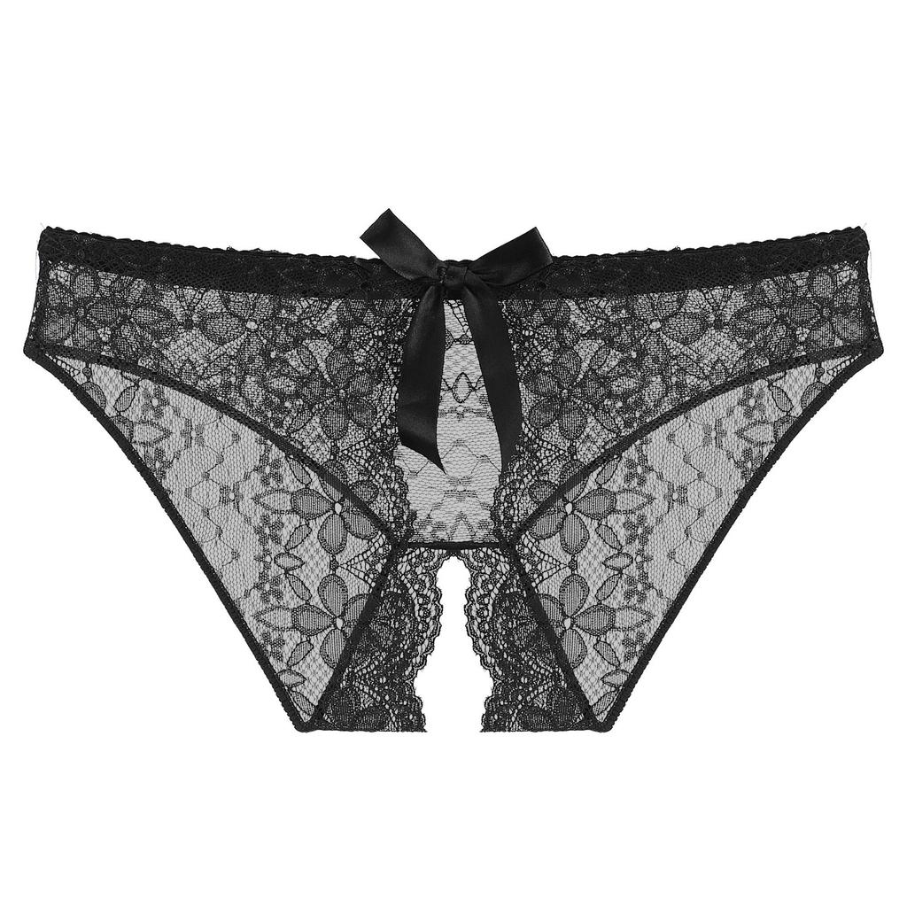 Floral Lace Panties for Women Open Crotch Free To Take Off Underwear Briefs Bow Tie Temptation Sexy Lingerie