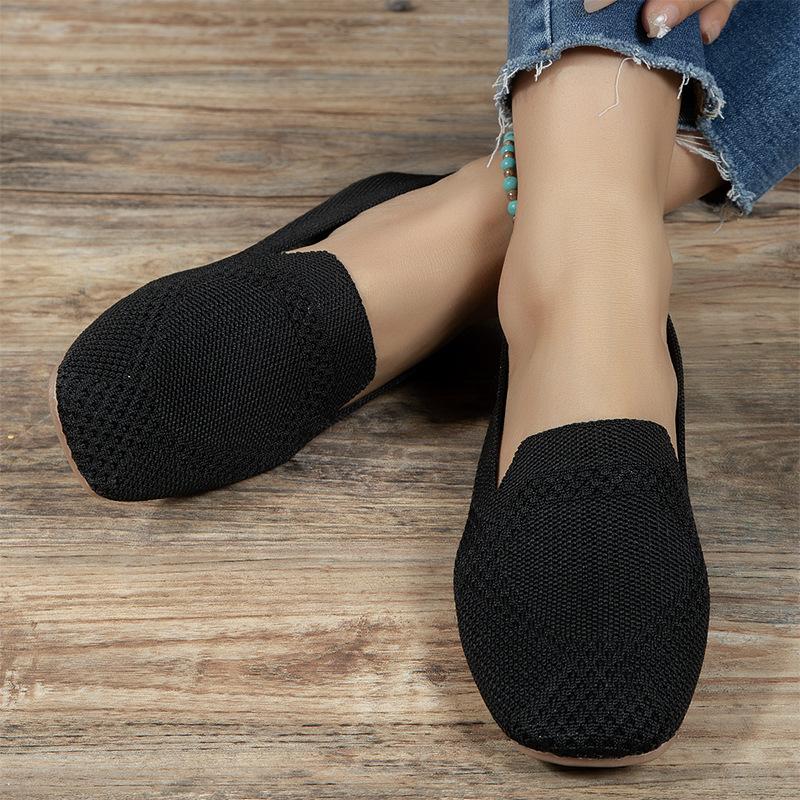 Fashion Spring Autumn Casual Shoes for Women Slip-on Pump Knit Single Flat Shoes Breathable Round Toe Ladies Cloth Loafers Large Sized