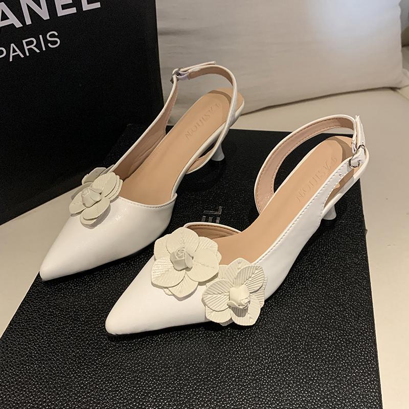 

Мода 2025 Лето Новые Ретро Острый Носок Декаль Женская Обувь Мода Уличная Вечеринка Высокие Каблуки Сандалии Sandalias Mujer 35 бежевый