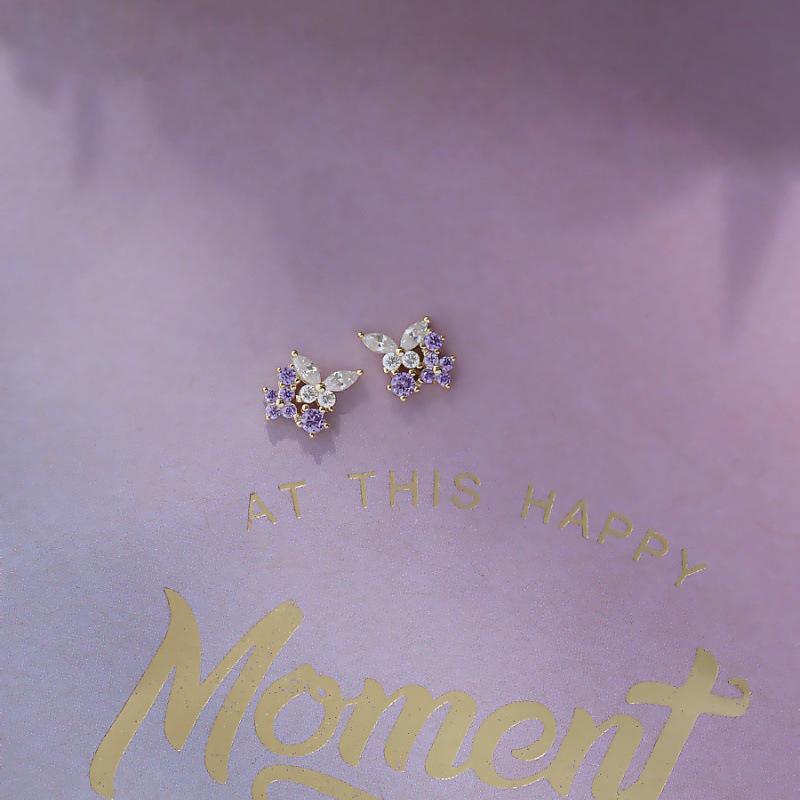 Beixi Lavender Butterfly S925 Sterling Silver Stud Earrings - Exquisite and Luxurious Design