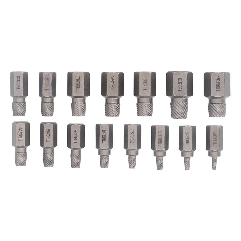 15Pcs Screw Extractor Set Hex Head Easy Out Cr Mo Damaged Broken Bolt Remover Tool Kit