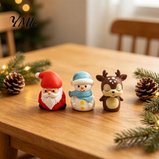 Miniaturní vánoční sady postav Vinylové figurky, Roztomilý Santa Claus Sněhulák Sob Mini soška, Dárky pro děti Malé sváteční stolní dort