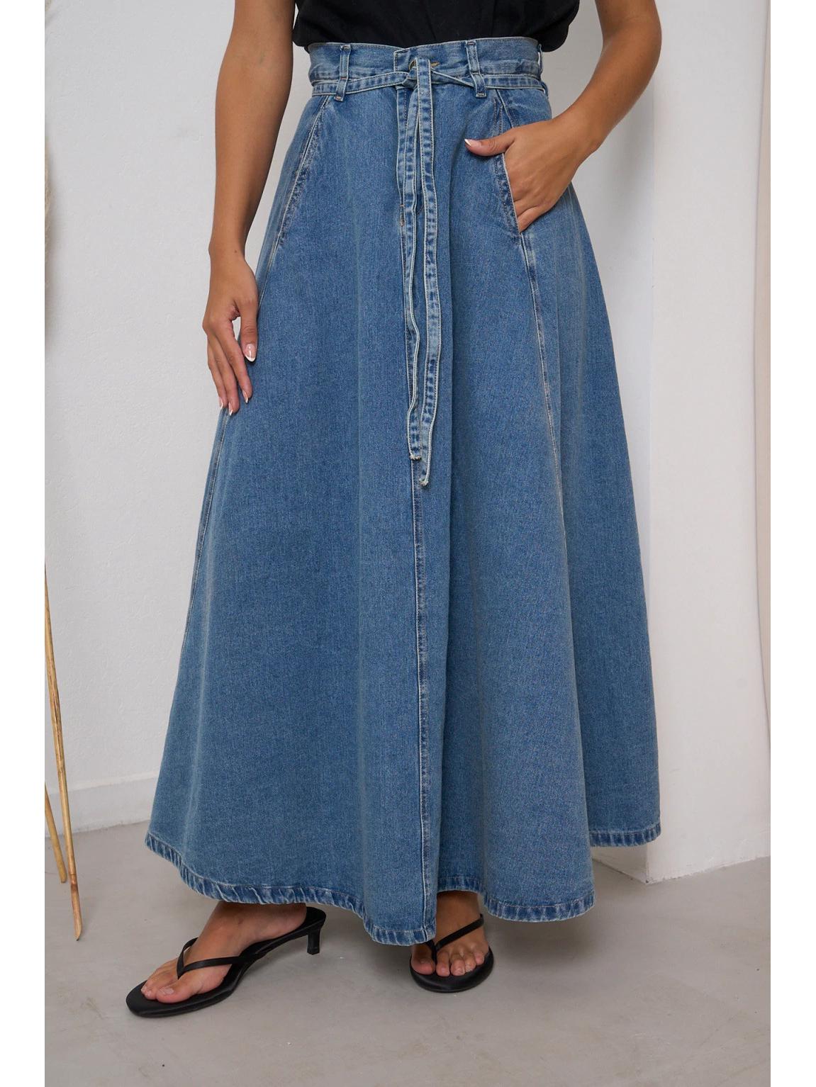 

Джинсовая макси-юбка свободного кроя с высокой талией, стройнящая, для весенне-летнего сезона 2026 XL темно-синий