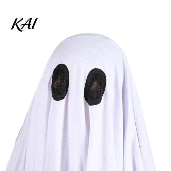 Geisterfest Kleidung Halloween Kostüm für Kinder Erwachsene, Cosplay Kostüm, Unisex Kleidung Gruseliger Weißer Umhang mit Schwarzen Augenlöchern