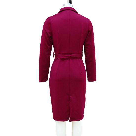 Women's Work Dress Long Sleeve Deep V Neck Bodycon Sheath Suit Dress Church Teacher Business Office Outfit with Square Buckle