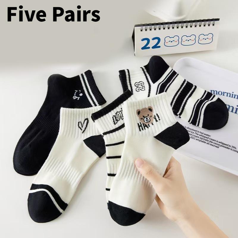 Bear Cute Short Socks Women Cartoon Fruit Pattern Summer Spring Autumn Casual