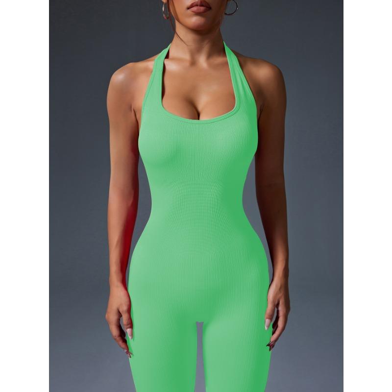 Summer Sexy Backless Halter Gym Jumpsuit Women's Fitness Suit Sports Overalls for Woman Tracksuit Yoga Clothing Elasticity Black Workout Sportswear