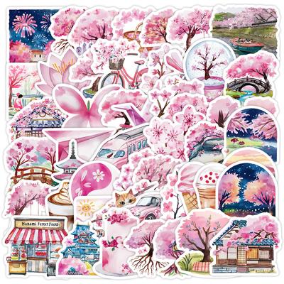 50 Pinke Sakura Serie Graffiti Aufkleber Kreative DIY Sakura Aufkleber Mobile Wasserdichte Dekorative Aufkleber