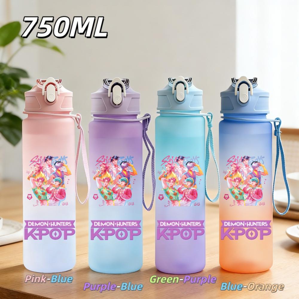 750ML Anime KPop Demon Hunters Sports Water Bottle Leak Proof Colorful Straw Cup Portable Water Bottle designed for Outdoor Sport Fitness