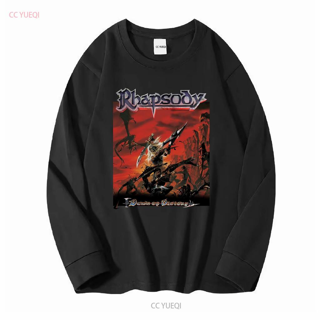 Vintage 2000 Rhapsody of Fire T Shirt Dawn Victory Long Sleeves Vintage Washed Designer Clothes Homme Casual Stylish