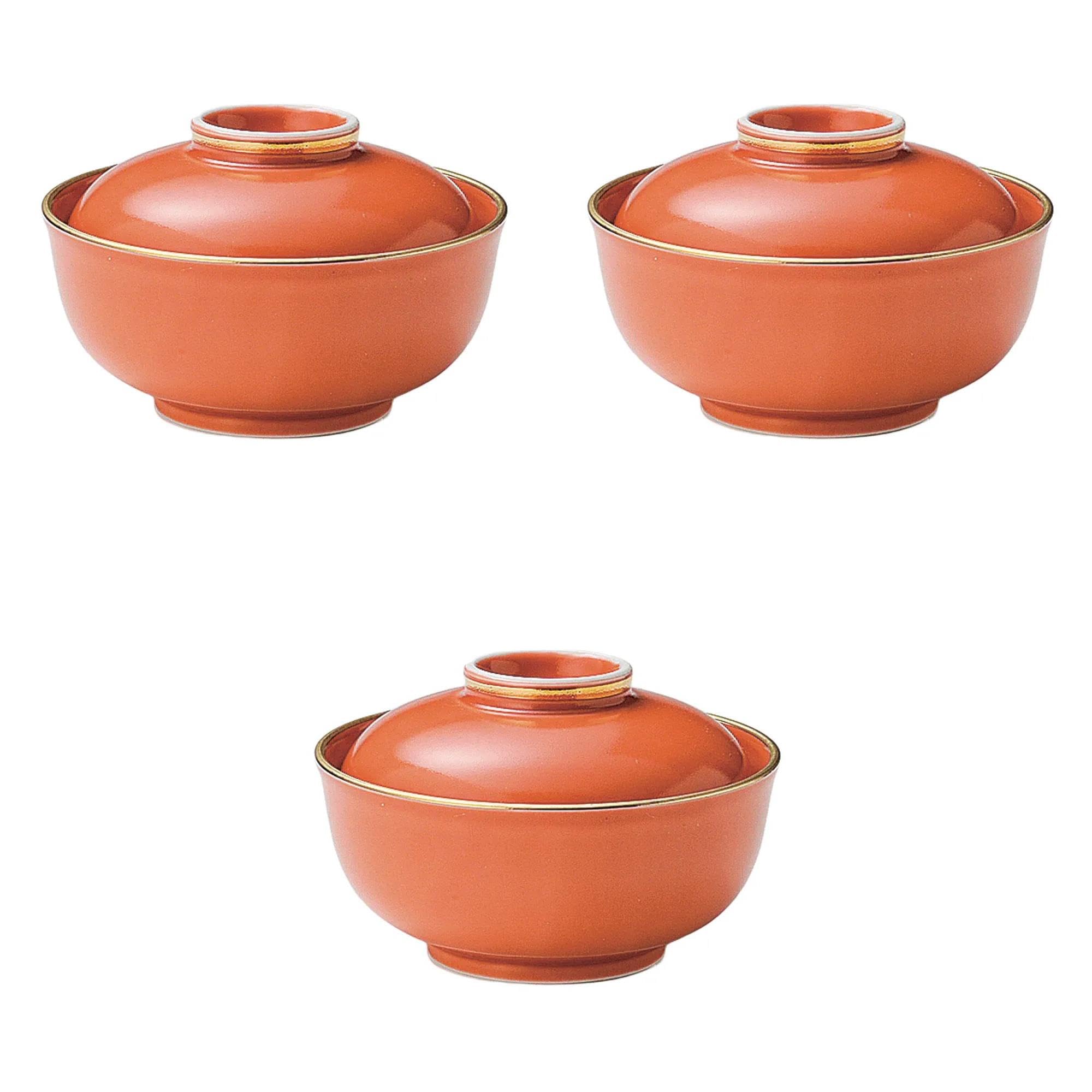 

Set of 3 Orange Glazed Lidded Bowls x Arita Ware Simmered Food Bowls by Setomonohonpo Gold-rimmed [12.6 8.3 cm] оранжевый