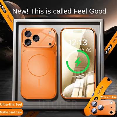Offizielle orangefarbene magnetische Magsafe-Handyhülle aus Glas für iPhone 17 Air 16 15 14 13 Pro Max Hart Stoßfest Schützende Matte Hülle
