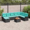 9 Piece Black Poly Rattan Garden Sofa Set with Cushions