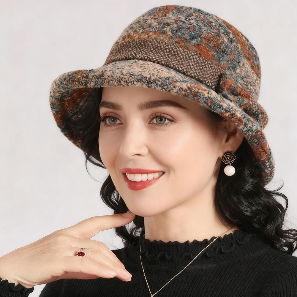 Ladies' autumn and winter bow top hat, thickened warm woolen casual fisherman hat