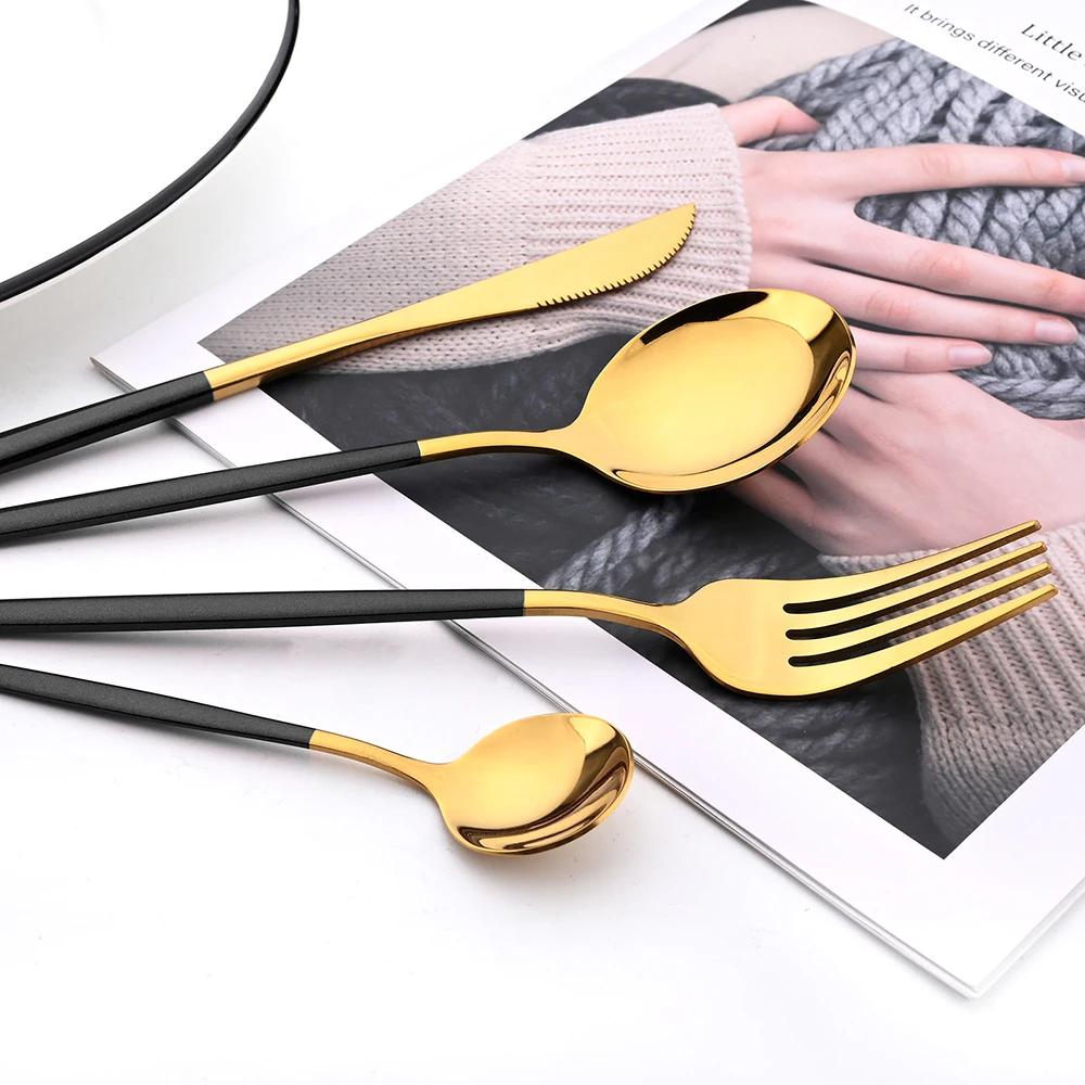 6Pcs High Quality Dinnerware Set Stainless Steel Flatware Set Mirror Kitchen Tableware Gold Dinner Spoon Chopsticks Cutlery Set