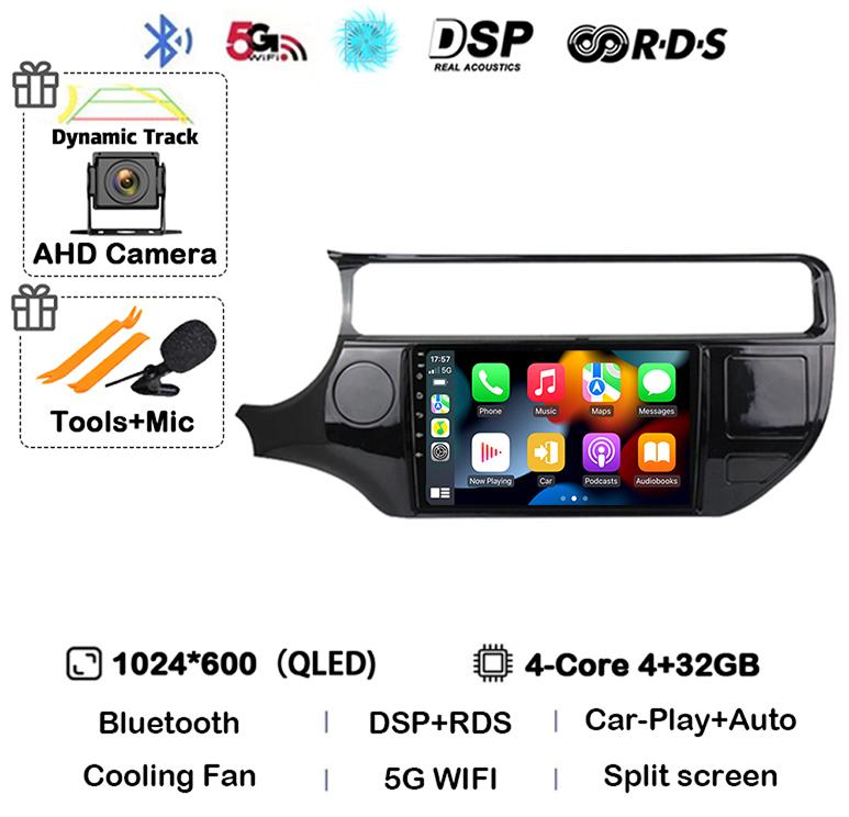 Android 14 Carplay Auto Car Radio For Kia RIO 4 K3 2011 - 2017 Multimedia Video Player Stereo GPS Navigation WIFI+4G 360 Camera