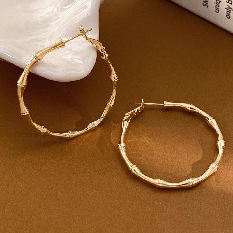 Bamboo Large Hoop Earrings - High-End Fashion, Bold Goddess Stud Style золотой