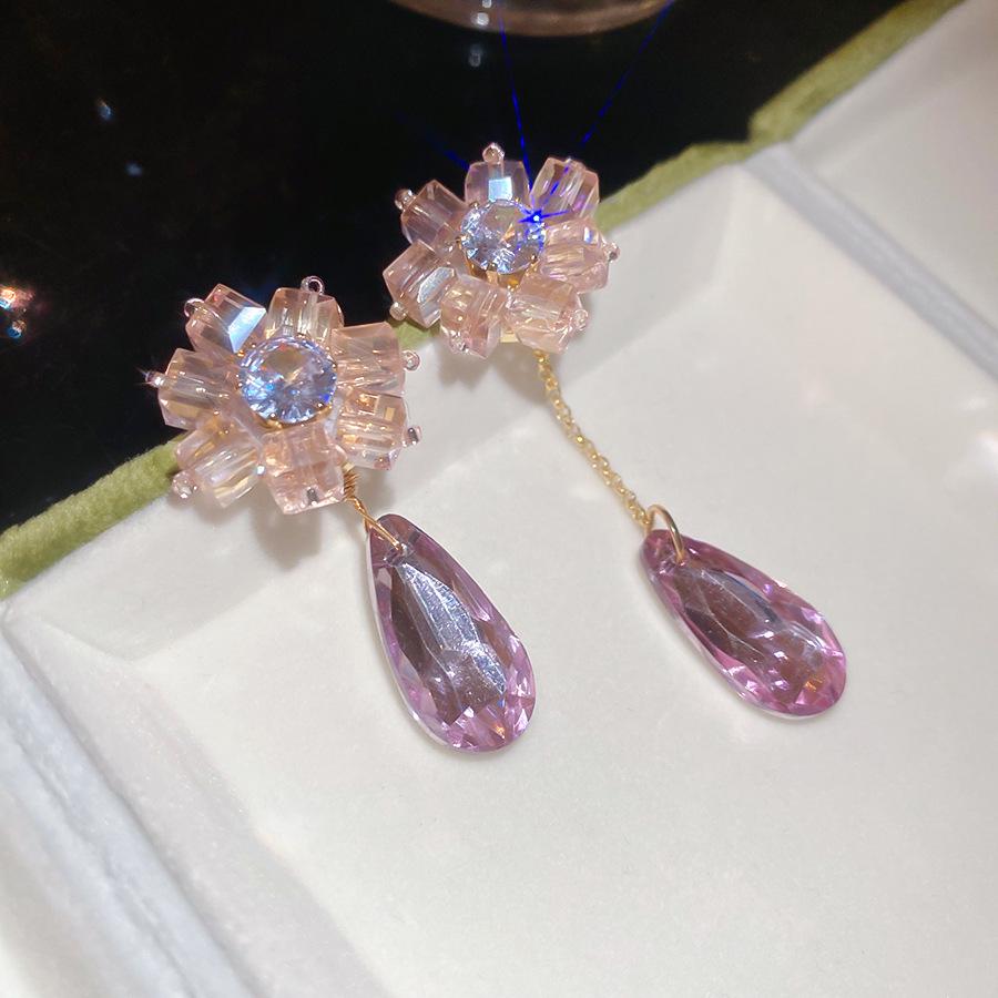 Silver Needle Pink Butterfly Zircon Cutout Stud Earrings - High-End Luxury Fashion Jewelry