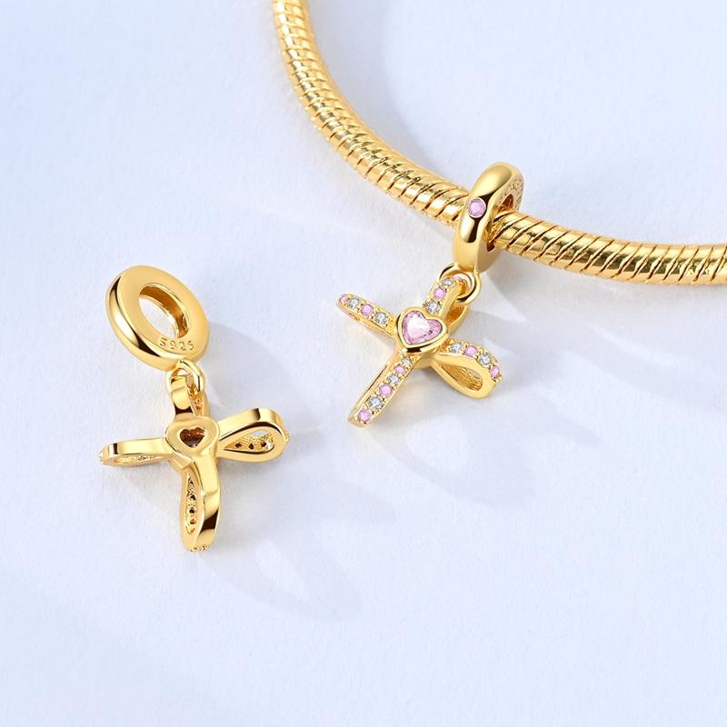 Charms Original Copper Gold Ballet Shoes Bow Angel Heart Cross Charm Bead Fit Bracelet Bangle Pendant Woman Jewelry