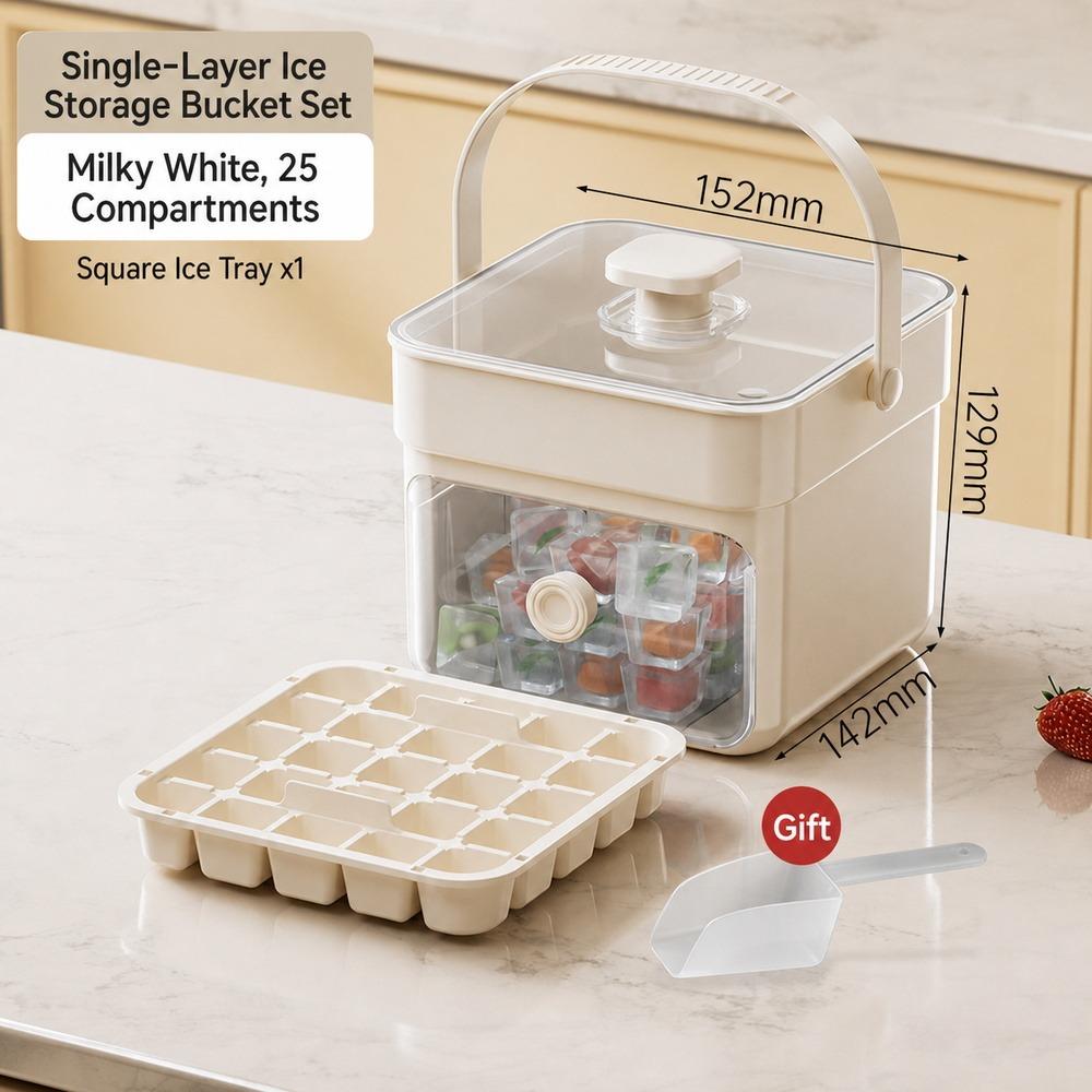 50-Cube Press Cap Ice Maker Double-layer Ice Trays for Freezer Portable Ice Cube Maker Household White - 25 Grid