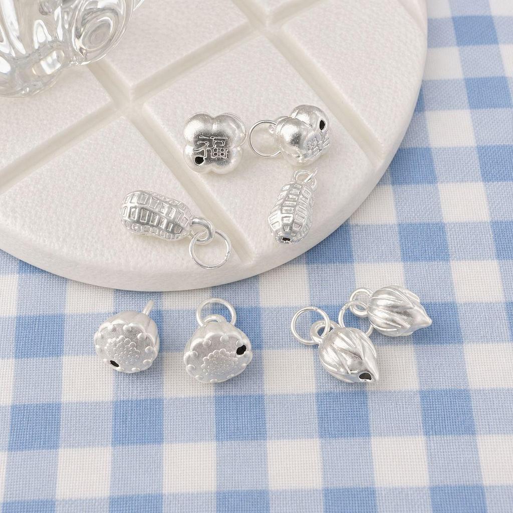 999 Sterling Silver Chinese Auspicious Peanut Pendant - Two Lives Joy DIY Charm, Handwoven Accessories