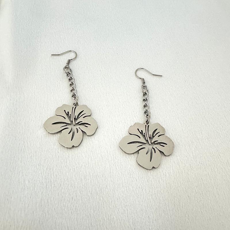 Stainless Steel Five-Petal Flower Dangle Earrings for Women – Korean Fashion, Simple Festival Gift