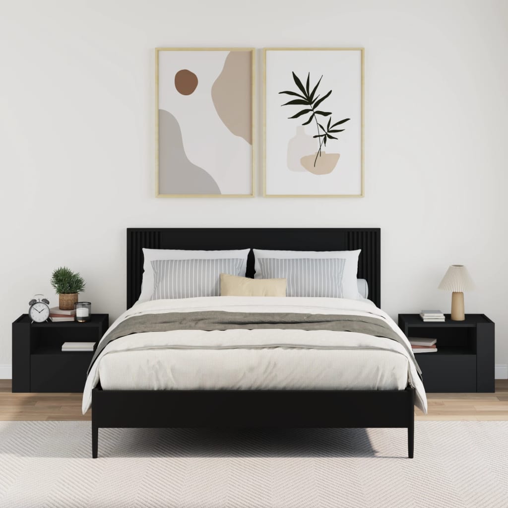 Wall Mounted Nightstands Set of 2 Black 45 x 30 x 35 cm