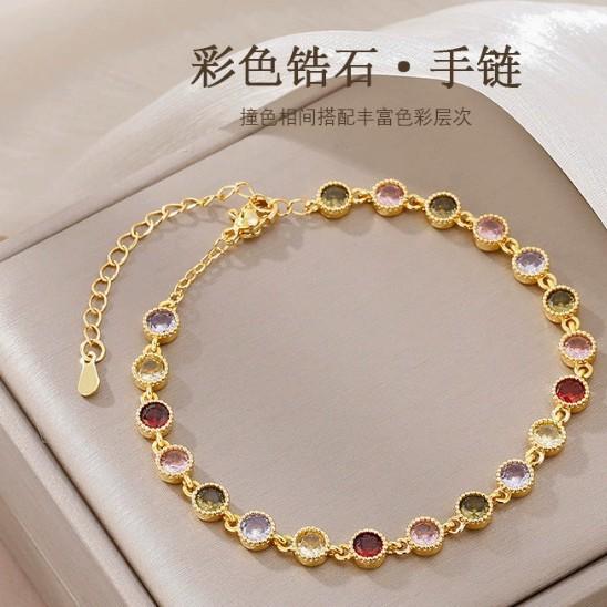 Argent Sterling 925 Zircon Arc-en-ciel Chaîne Ronde Bracelets Dames Pour Femmes Couple Bijoux Accessoires Vente en Gros a Bijouterie