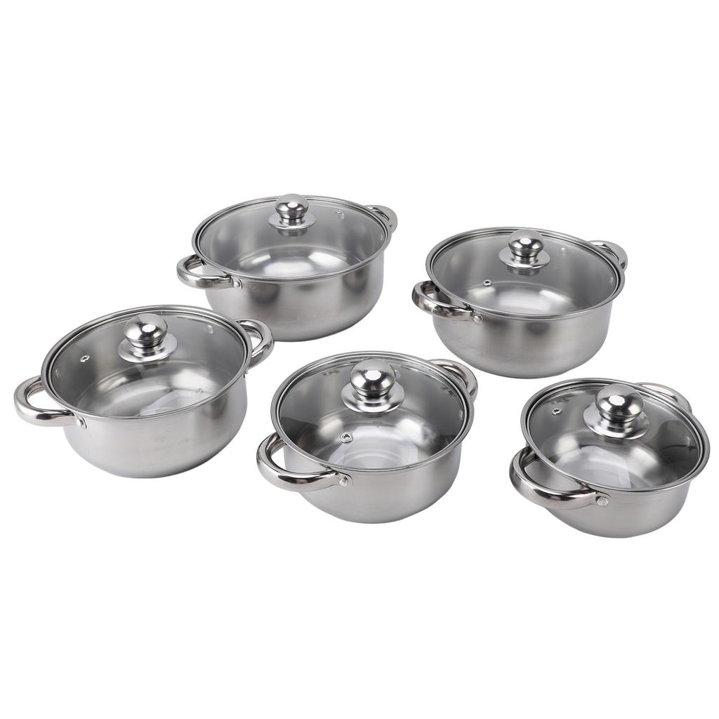 Set 5 pezzi Pentole in Acciaio Inossidabile Set di Pentole da Cucina Casseruola con Coperchio in Vetro Pentola per Brodo Pentola per Zuppa con 2 Manici