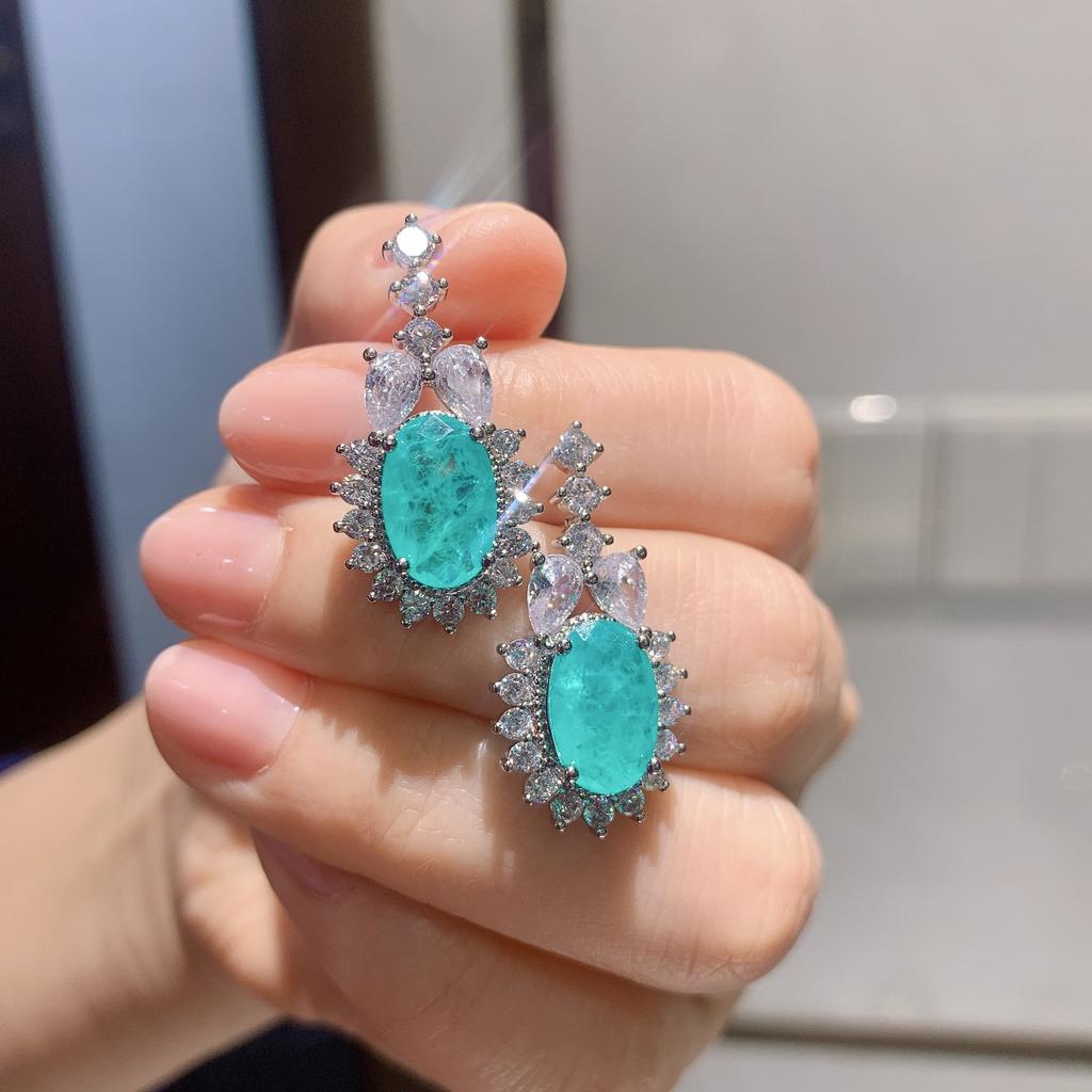 Jewelry Retro Simulation Paraiba Jewelry Set Stud Earrings Main Stone 8 * 12 Pendant 10 * 14