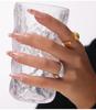 European & American Large Titanium Steel Water Drop Ring, 18K Gold Plated, Hammered Texture, Asymmetrical Open Design