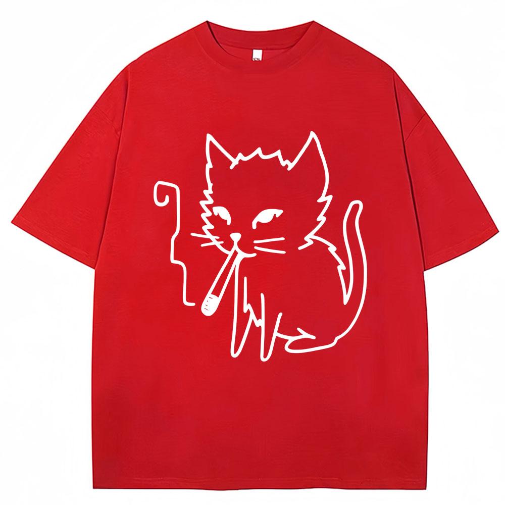 

Funny Smoking Cat Meme Graphic Tshirt Unisex Women Fashion Y2k Humor Short Sleeve Oversized Cozy Cotton Casual T Shirts Streetwear S
