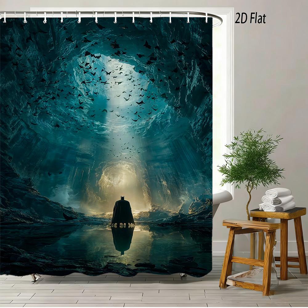 Batman Comic Book Battle Scene Waterproof Shower Curtain, Superhero Bathroom Decor With Kraak Sound Effect For Fans