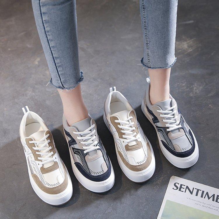 Autumn New Flat Sneakers Women's Color Matching Lace-up Student Retro Casual Sneaker White Shoes Women's