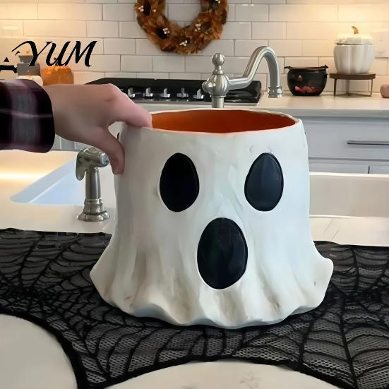 Candy Collection Bucket Ghost Decor, Halloween Planter Vase Cute Kindergarten Party Supplies Bucket, Bowl for Indoor Outdoor Home Display Decoration