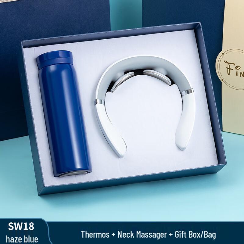 SW18 Notebook Gift Set with Blue Thermos & Massager